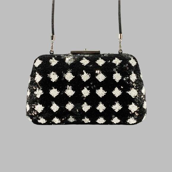 BALENCIAGA Black White Sequined Evening Handbag - Picture 1 of 6